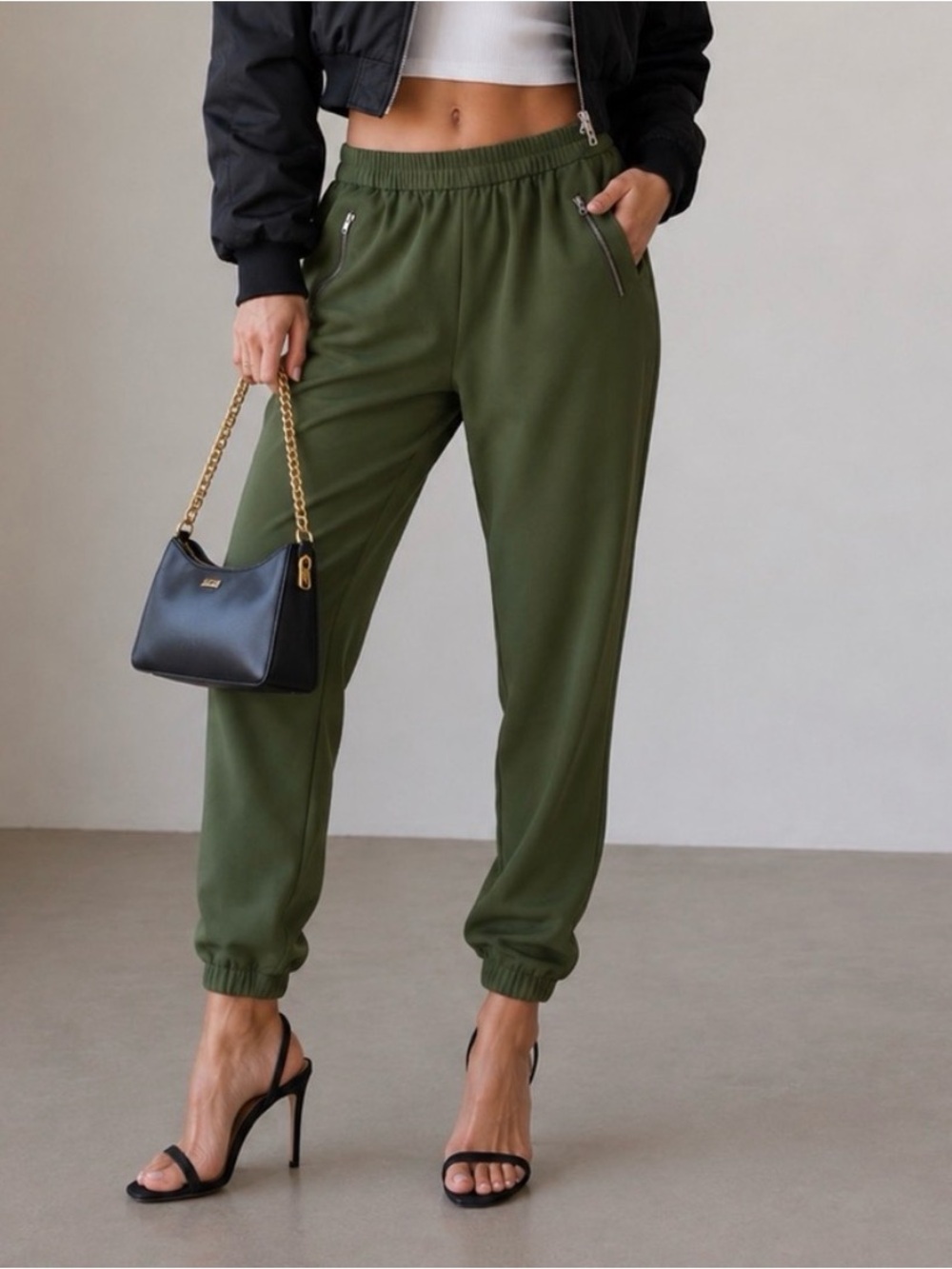 J.Crew Olive Green Jogger Pants – Size 6 – Zip Pocket Pull-On Trousers